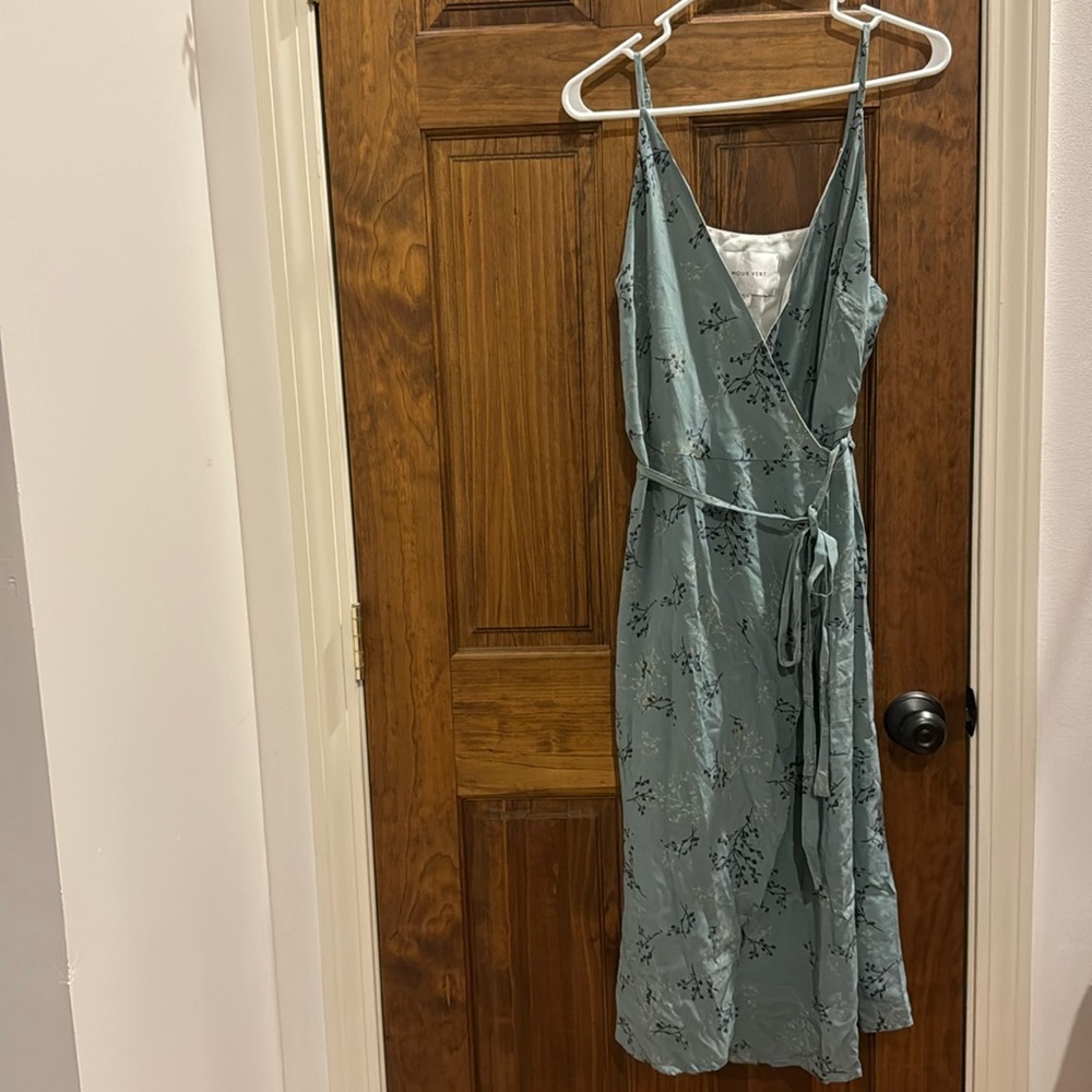 Amour Vert Sage Green Floral Midi Wrap Dress